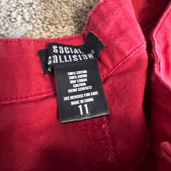 Social Collision Red Grunge Spider-Detail Cargo Buckle Pants - Picture 4 of 7